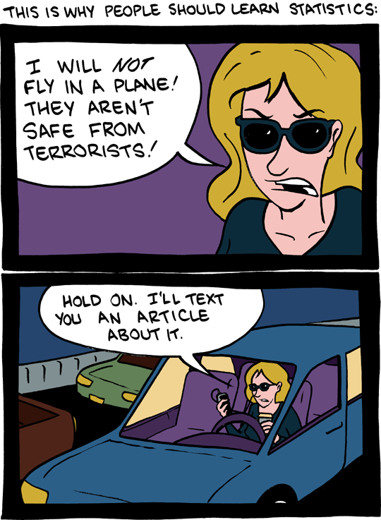 SMBC comic, chance of death flying vs driving