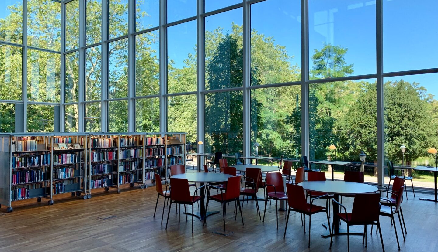 College advice illustrated by a campus library